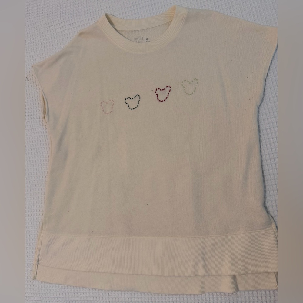 Cream Short Sleeve Mickey Mouse Embroidered Top